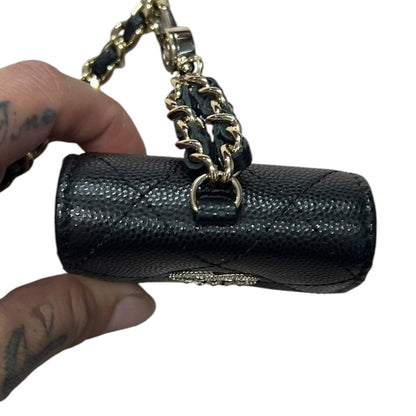 CHANEL Caviar Phone Holder with Airpods Pouch Crossbody Bag Black Crystal-embellished Gold Hardware CH2161