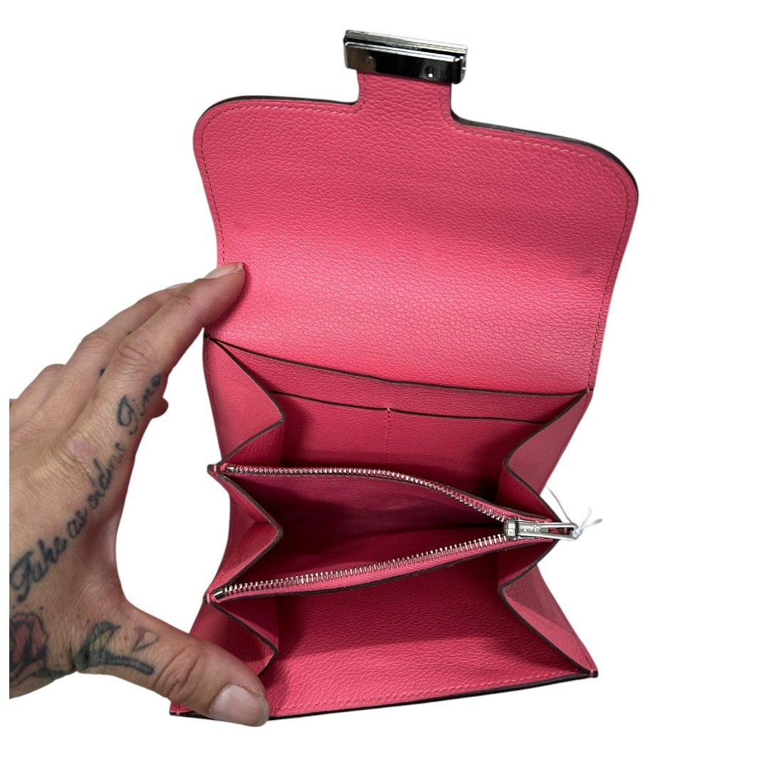 HERMES Epsom Constance Slim Wallet Fuchsia Pink Silver Hardware HE456