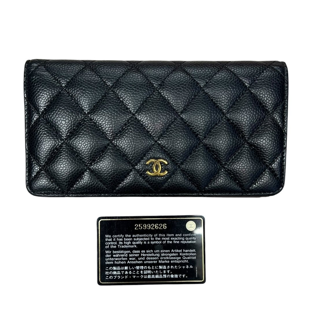 CHANEL Caviar Leather Classic Flap Long Wallet Black (exterior), Burgundy (interior) Gold Hardware CH2165