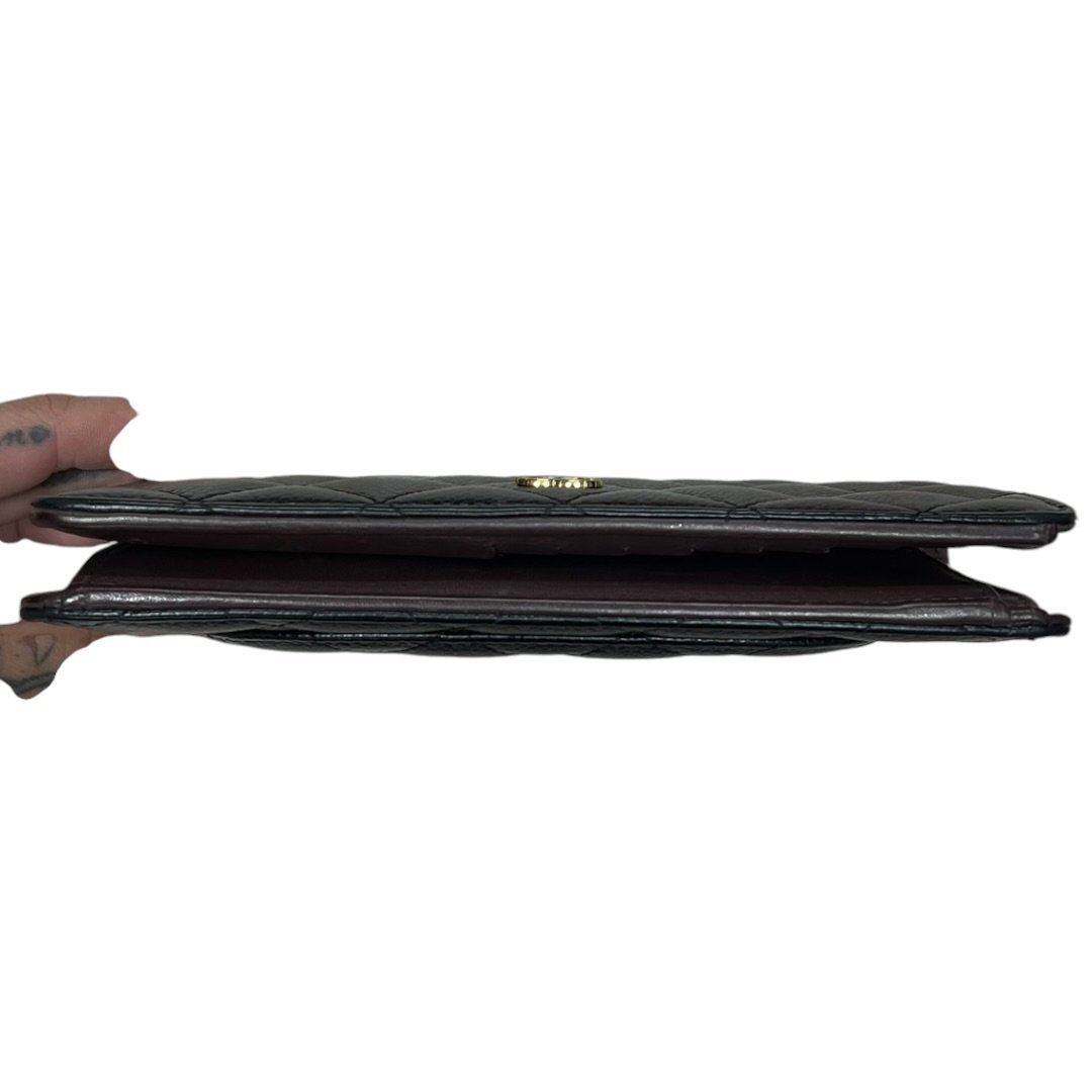 CHANEL Caviar Leather Classic Flap Long Wallet Black (exterior), Burgundy (interior) Gold Hardware CH2165