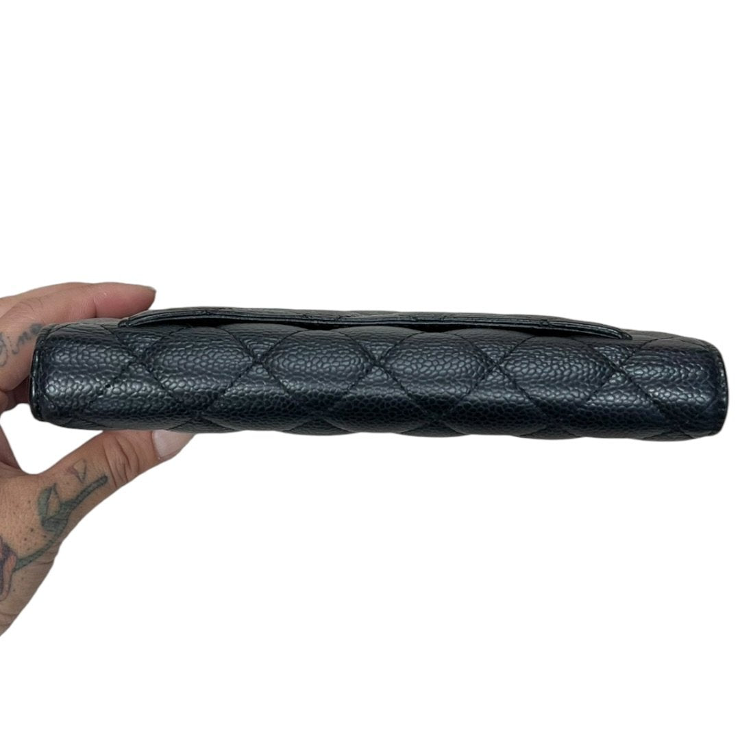 CHANEL Caviar Leather Classic Flap Long Wallet Black (exterior), Burgundy (interior) Gold Hardware CH2165