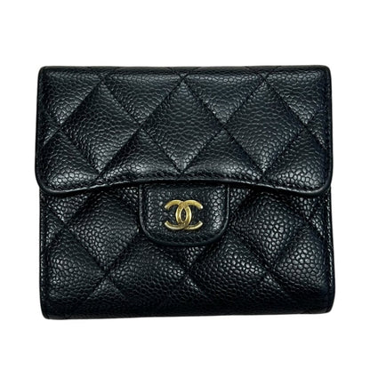 CHANEL Caviar Leather Classic Flap Small Wallet Black/Dark Red Gold Hardware CH2164