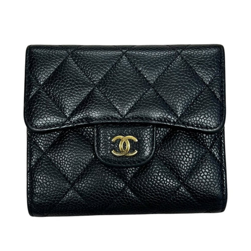 CHANEL Caviar Leather Classic Flap Small Wallet Black/Dark Red Gold Hardware CH2164