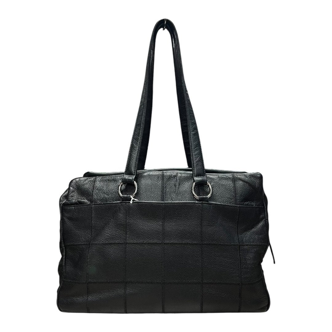 CHANEL Grained Leather Chocolate Bar Tote Bag Black Silver Hardware CH2162