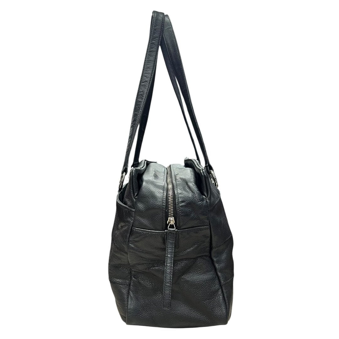 CHANEL Grained Leather Chocolate Bar Tote Bag Black Silver Hardware CH2162