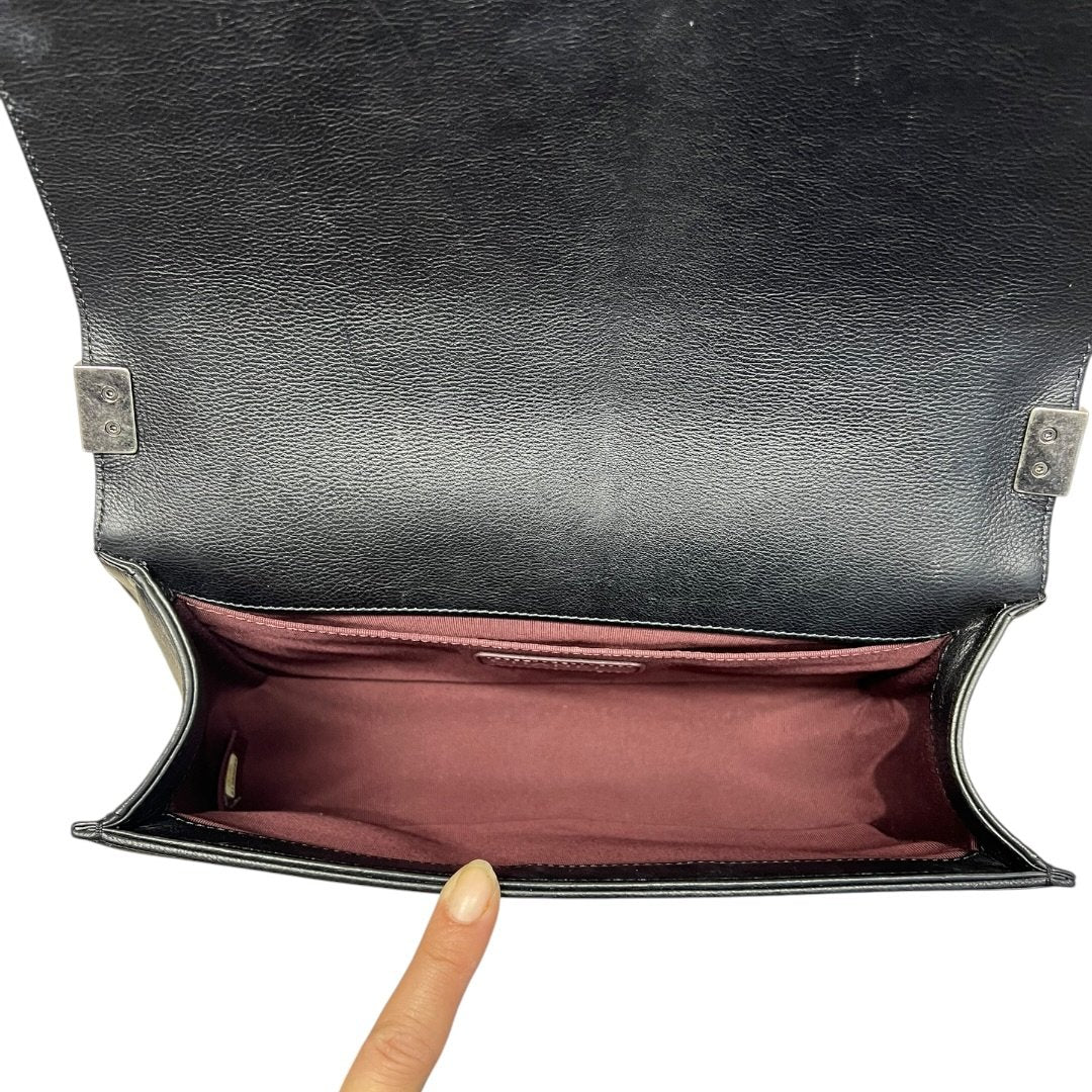 CHANEL Lambskin Boy Chanel Shoulder Bag Black Silver Hardware CH2160