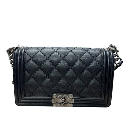CHANEL Lambskin Boy Chanel Shoulder Bag Black Silver Hardware CH2160