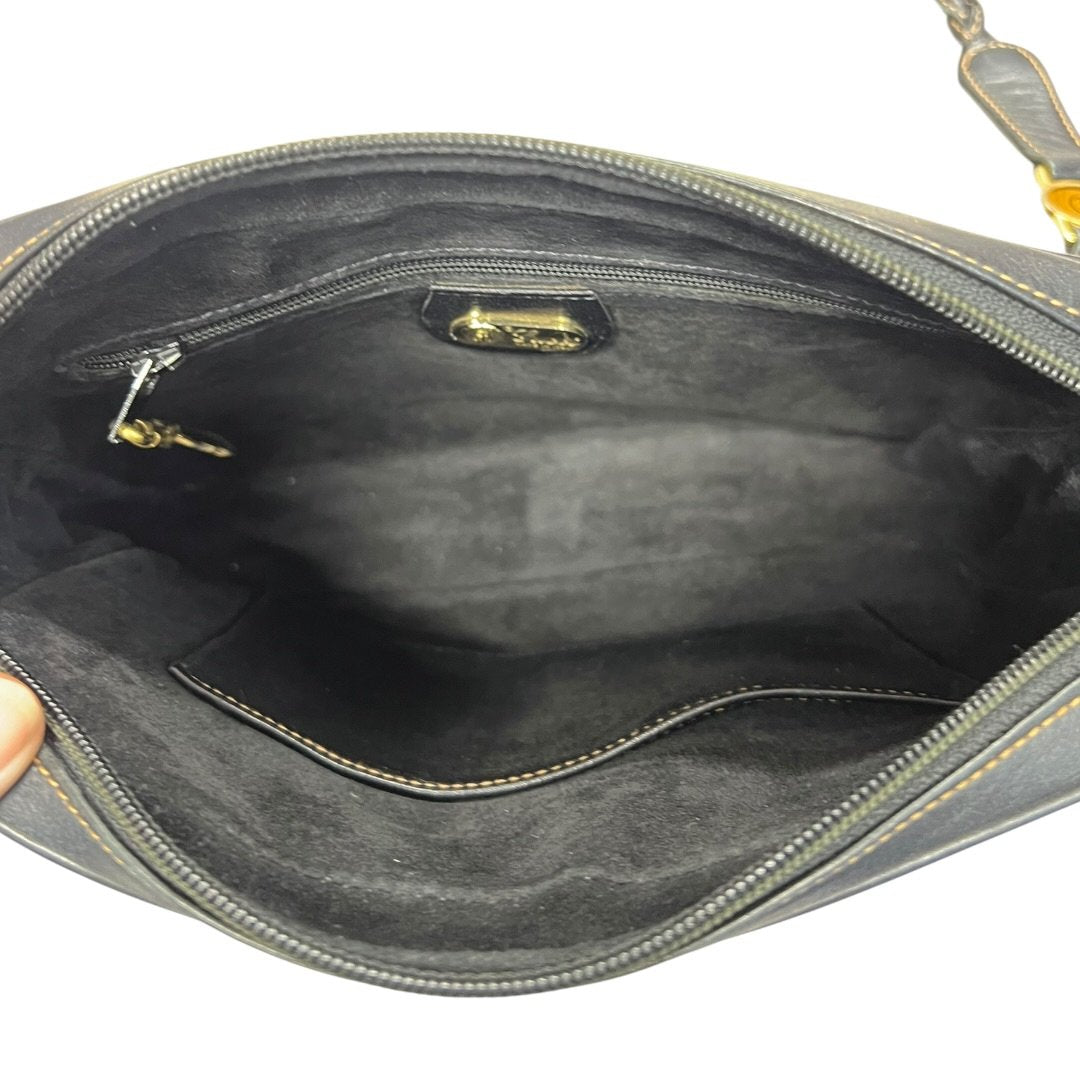 GUCCI Leather Vintage Braided Interlocking G Shoulder Bag Black Gold Hardware Gu655