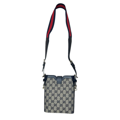 GUCCI GG Canvas, Leather Mini Bucket Bag Crossbody Bag Navy Blue, Beige, Red Silver Hardware Gu642