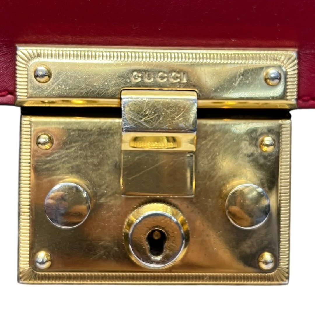 GUCCI GG Supreme Canvas & Leather Padlock Top Handle Bag Handbag Beige, Red, Fuchsia Gold Hardware Gu640