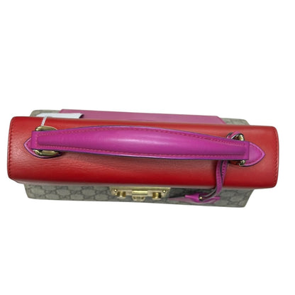 GUCCI GG Supreme Canvas & Leather Padlock Top Handle Bag Handbag Beige, Red, Fuchsia Gold Hardware Gu640