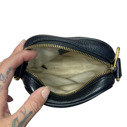 GUCCI Grained Leather Gucci Print Leather Shoulder Bag Black Gold Hardware Gu650