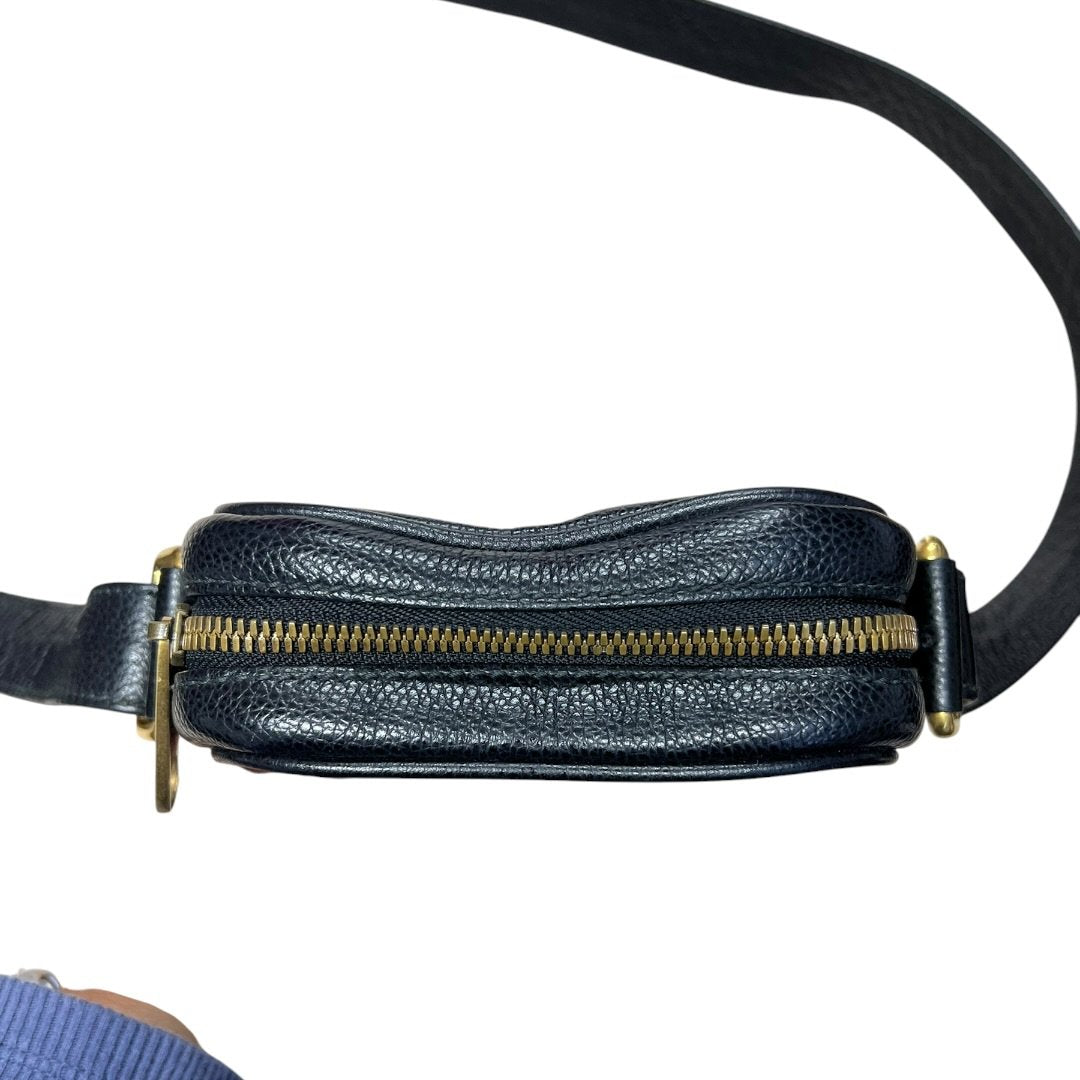 GUCCI Grained Leather Gucci Print Leather Shoulder Bag Black Gold Hardware Gu650