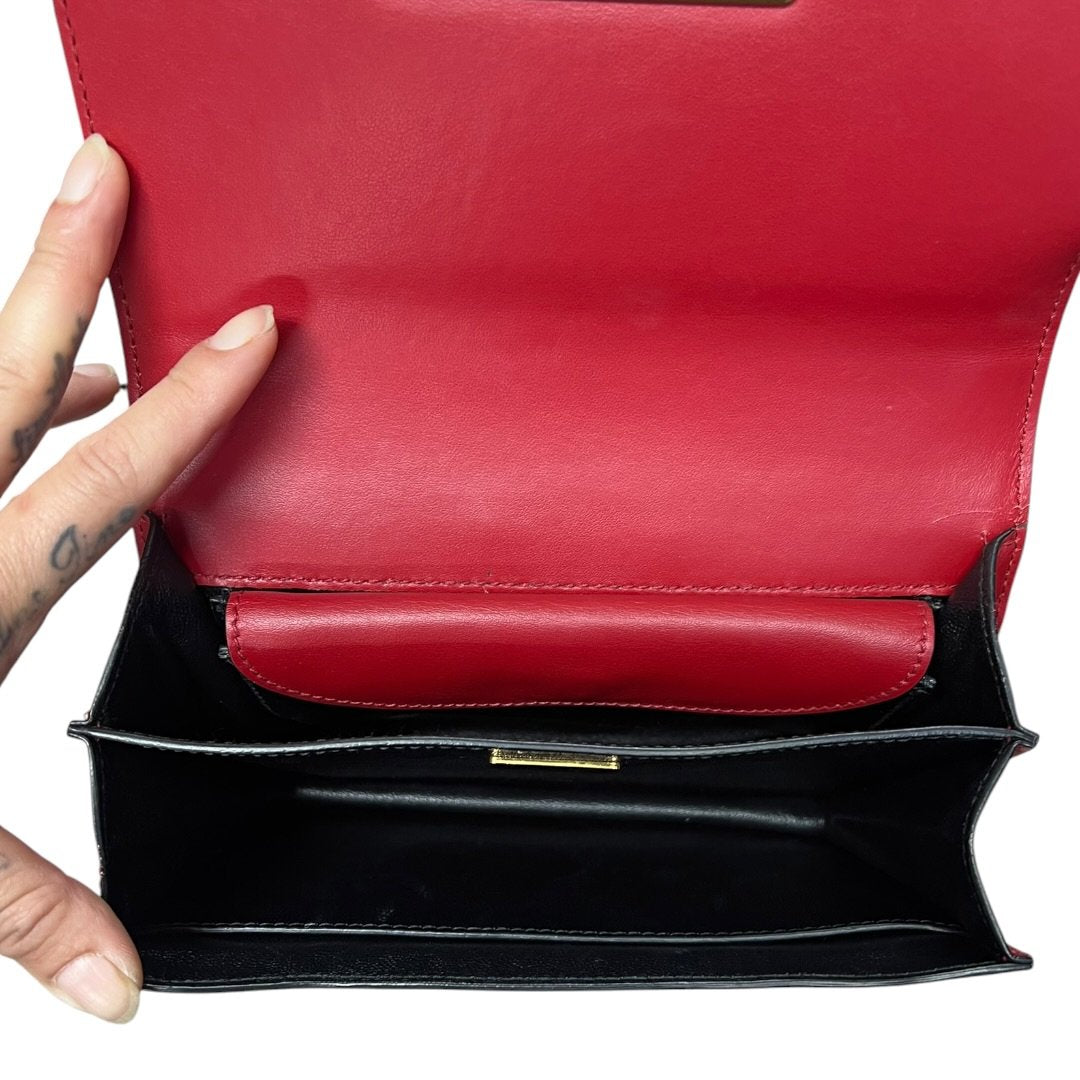 PRADA Leather Cahier Shoulder Bag Red, Black Gold Hardware PR205