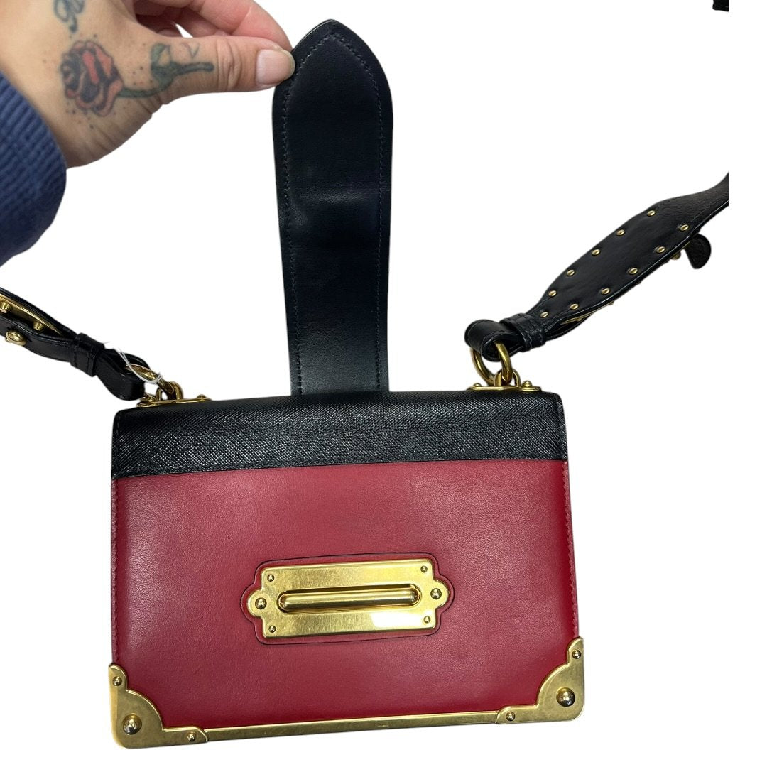 PRADA Leather Cahier Shoulder Bag Red, Black Gold Hardware PR205