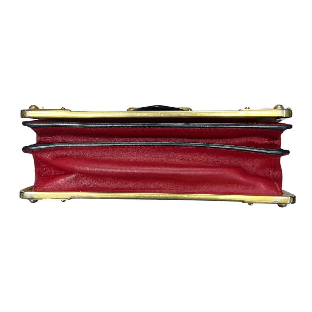 PRADA Leather Cahier Shoulder Bag Red, Black Gold Hardware PR205