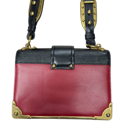 PRADA Leather Cahier Shoulder Bag Red, Black Gold Hardware PR205