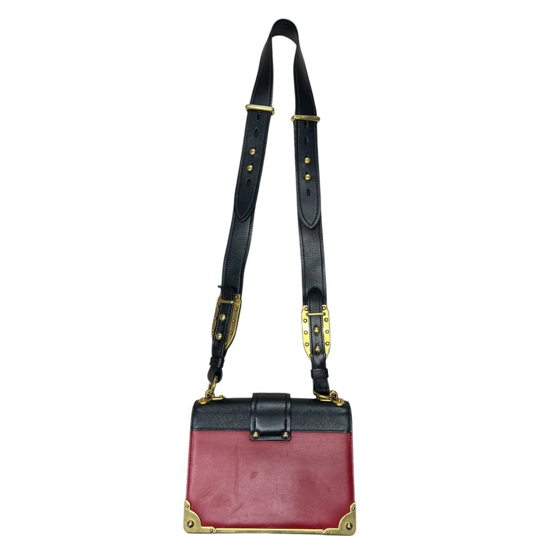 PRADA Leather Cahier Shoulder Bag Red, Black Gold Hardware PR205