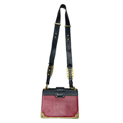 PRADA Leather Cahier Shoulder Bag Red, Black Gold Hardware PR205