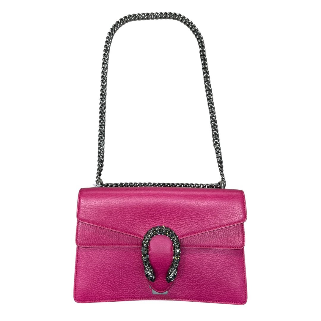 GUCCI Grained Leather Dionysus Shoulder Bag Hot Pink Aged Silver Hardware Gu636