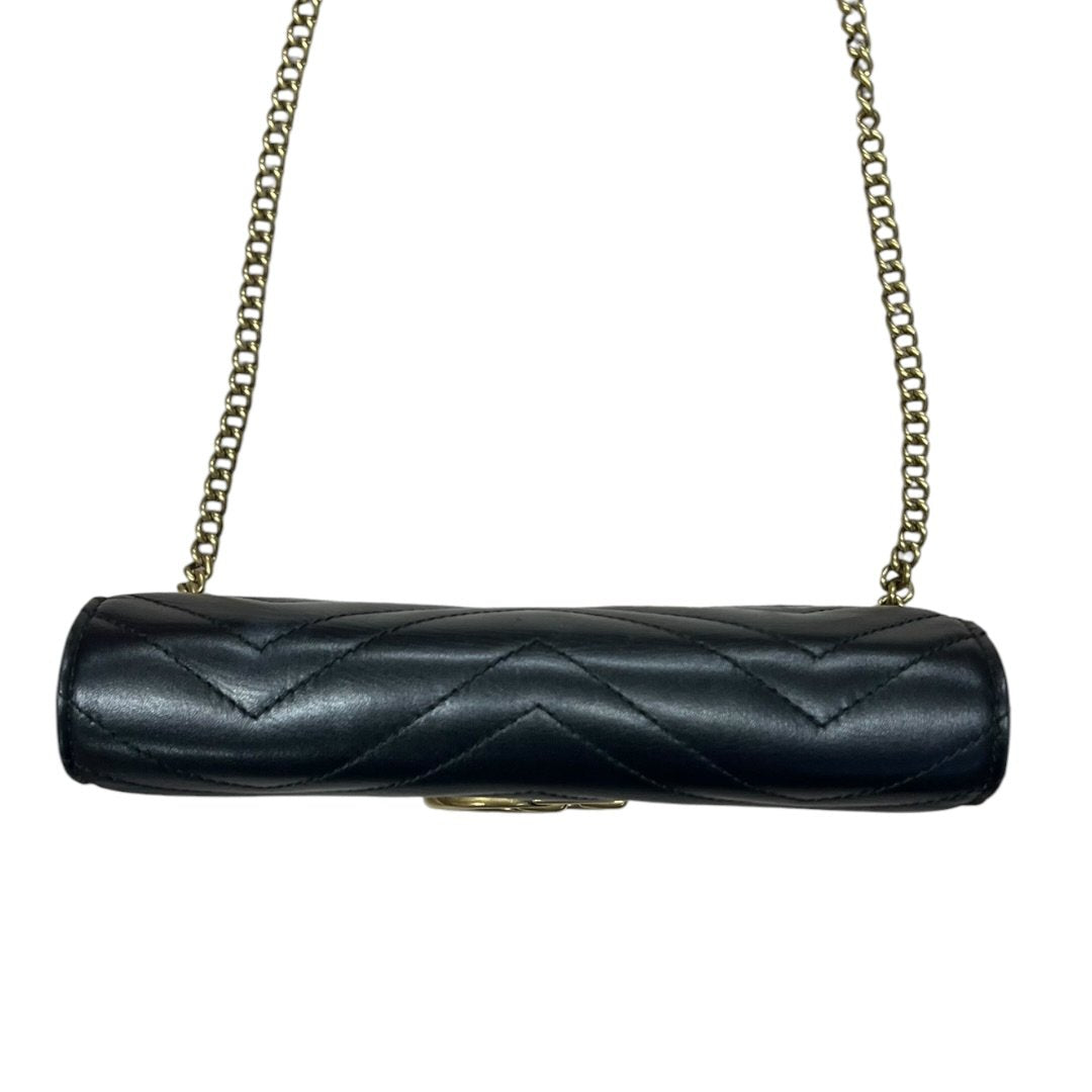 GUCCI Matelassé Leather GG Marmont Matelassé Wallet-on-Chain Black Gold Hardware Gu638