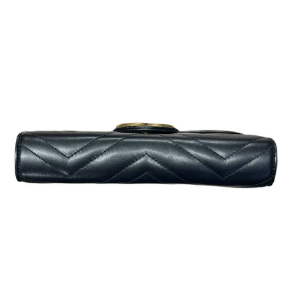 GUCCI Matelassé Leather GG Marmont Matelassé Wallet-on-Chain Black Gold Hardware Gu638
