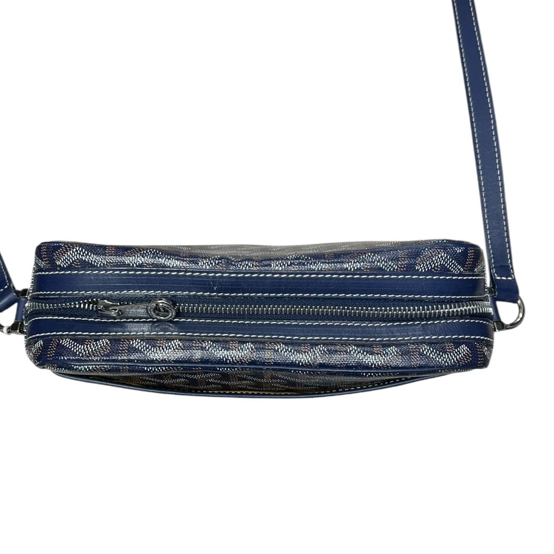 GOYARD Goyardine Canvas Camera Bag Crossbody Bag Navy Blue Silver Hardware G022