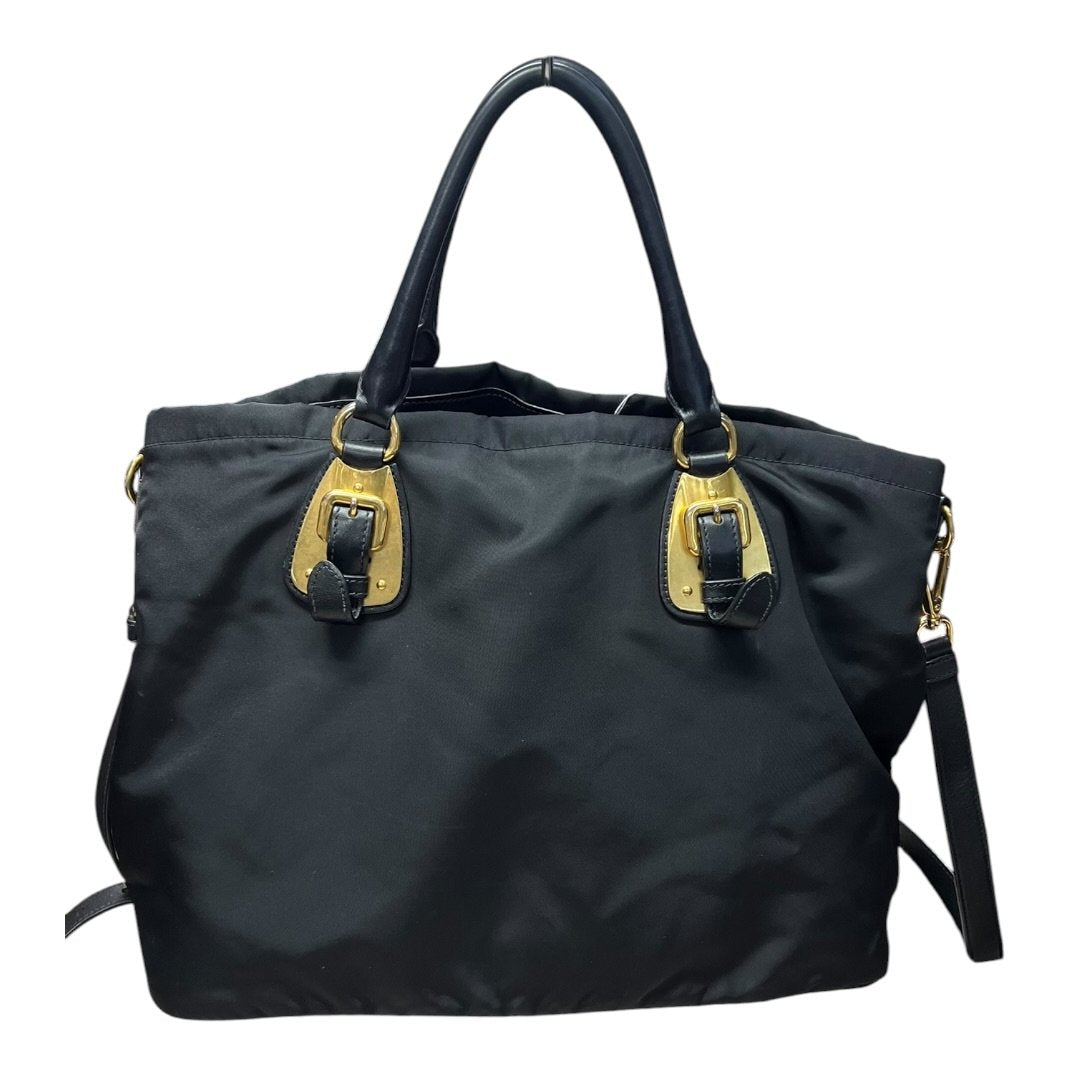 PRADA Tessuto Nylon Tote Bag Tote Black Gold Hardware PR206