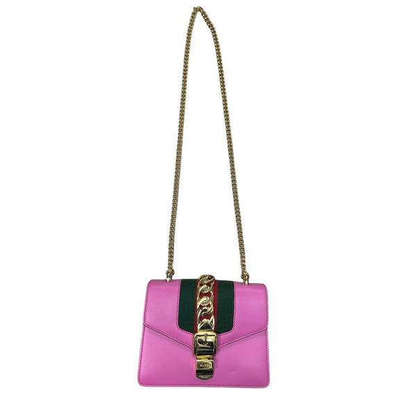 GUCCI Leather Sylvie 1969 Mini Shoulder Bag Shoulder Bag Pink, Green, Red Gold Hardware Gu641