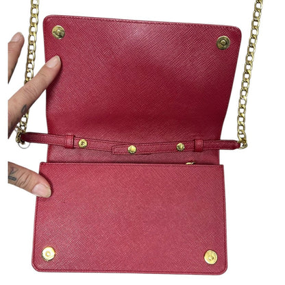 PRADA Saffiano Wallet on Chain Shoulder Bag Red Gold Hardware PR207