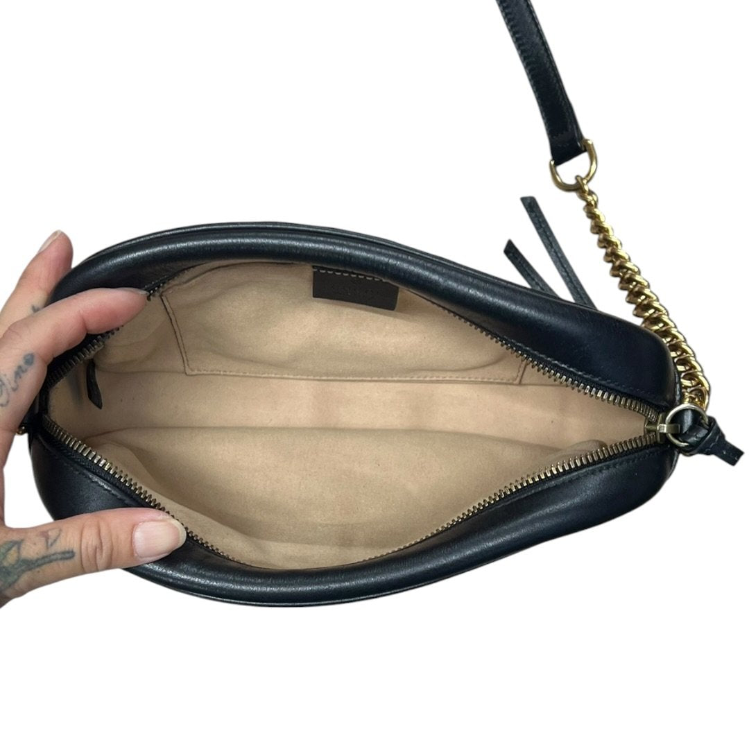 GUCCI Leather GG Marmont Matelassé Small Shoulder Bag Black Gold Hardware Gu639