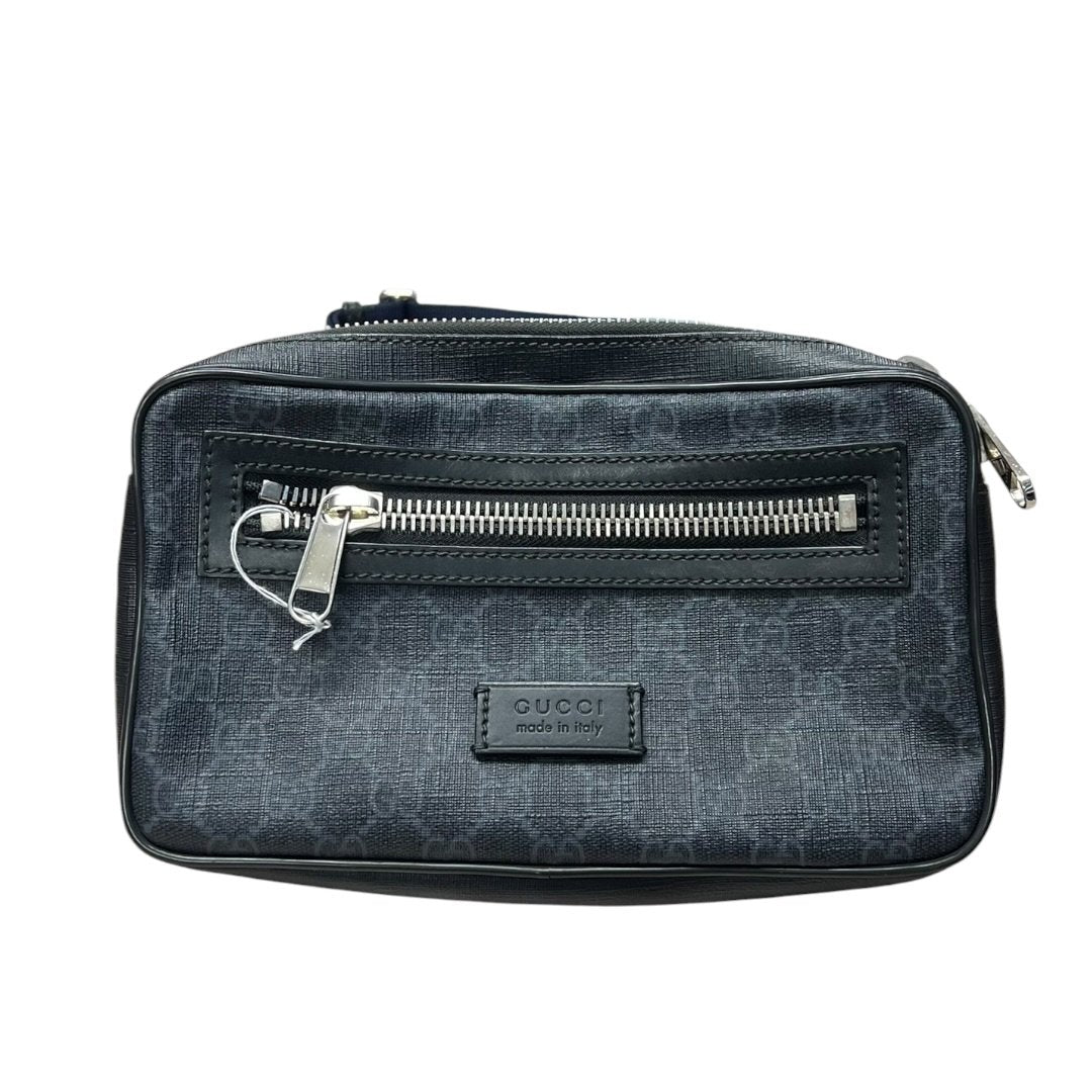 GUCCI GG Supreme Canvas GG Supreme Belt Bag Black/Grey with Navy/Red strap Silver Hardware Gu632