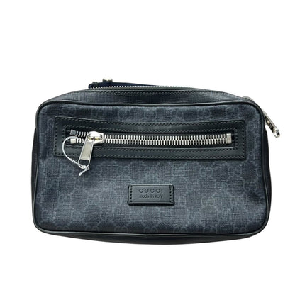 GUCCI GG Supreme Canvas GG Supreme Belt Bag Black/Grey with Navy/Red strap Silver Hardware Gu632