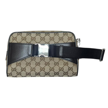 GUCCI GG Canvas Belt Bag Beige/Brown Silver Hardware Gu637