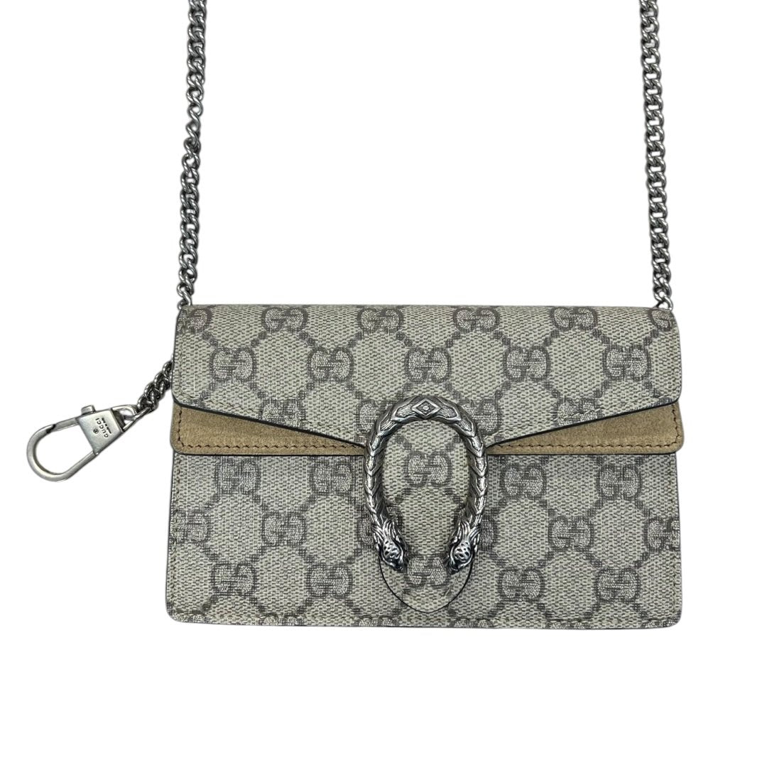 GUCCI GG Supreme Canvas Dionysus Super Mini Bag Mini Bag Beige/Ebony (GG Supreme) with Taupe Silver Hardware Gu652