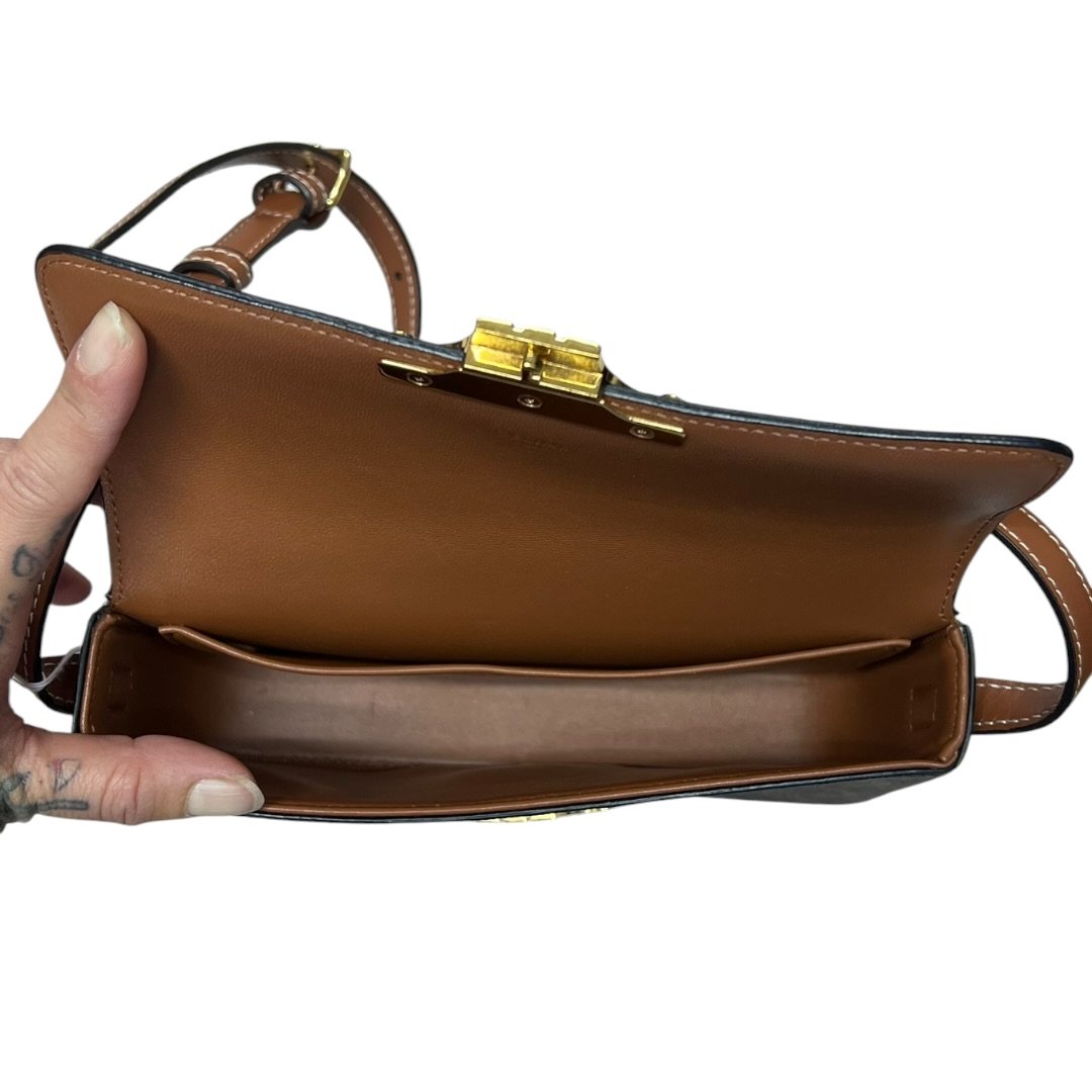 CELINE Triomphe Canvas Teen Triomphe Bag Shoulder Bag Dark Brown, Tan Gold Hardware Ce263