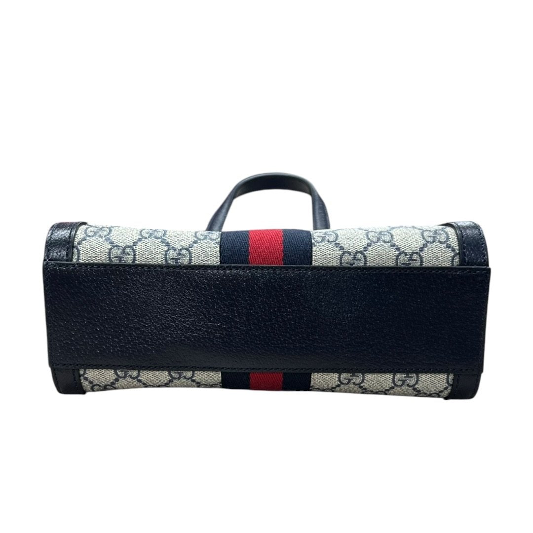 GUCCI GG Supreme Canvas Ophidia Small Top Handle Bag Handbag / Shoulder Bag Beige, Blue, Red Silver Hardware GU630