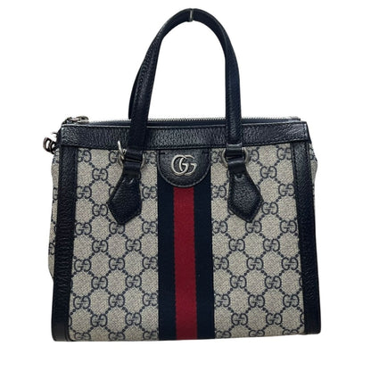 GUCCI GG Supreme Canvas Ophidia Small Top Handle Bag Handbag / Shoulder Bag Beige, Blue, Red Silver Hardware GU630
