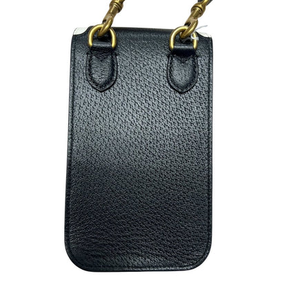 GUCCI Grained Leather Adidas x Gucci Phone Holder Black and White Gold Hardware Gu635