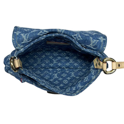 LOUIS VUITTON Monogram Denim, Vachetta Monogram Denim Cerises Sac Fermoir Shoulder Bag Blue, Red, Natural Gold Hardware LO2368