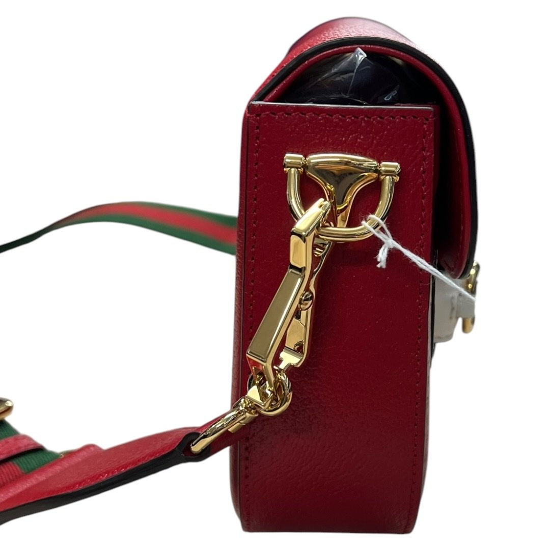 GUCCI Grained Leather Adidas x Gucci Horsebit 1955 Mini Bag Shoulder Bag Red Gold Hardware GU647