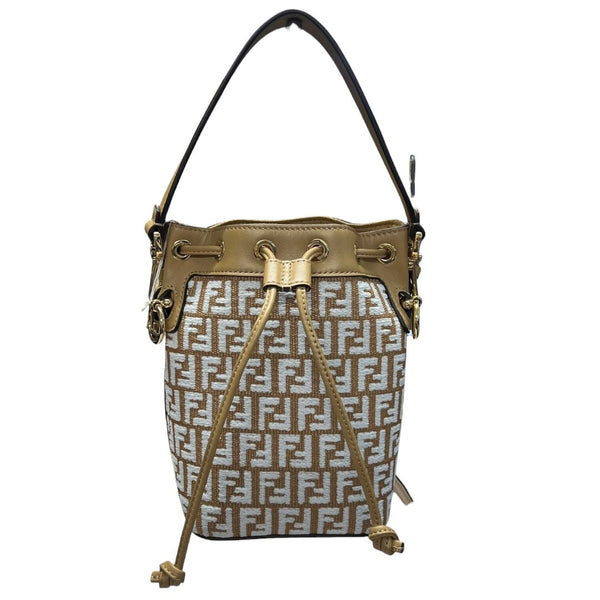 FENDI FF Jacquard Mon Tresor Mini Bucket Bag Brown, White, Tan Gold Hardware FE385