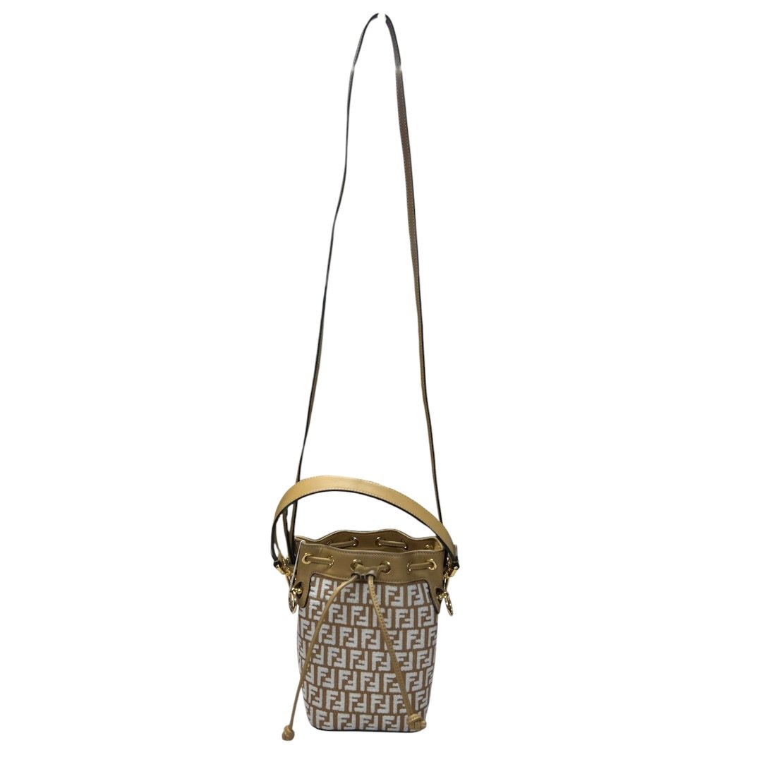 FENDI FF Jacquard Mon Tresor Mini Bucket Bag Brown, White, Tan Gold Hardware FE385