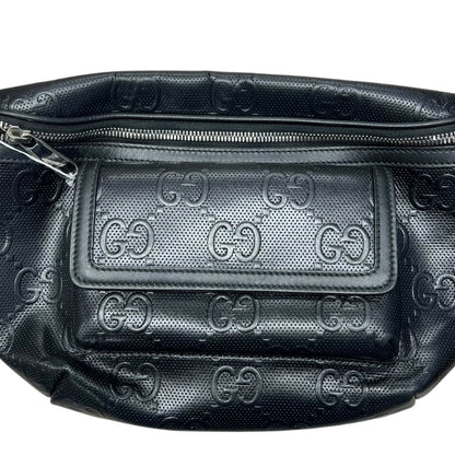 GUCCI GG Embossed Leather GG Embossed Leather Belt Bag Black Silver Hardware GU646