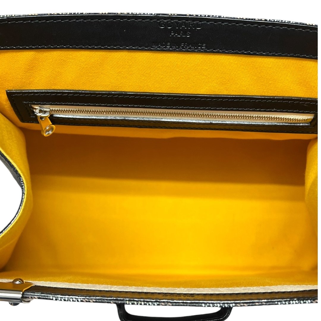 GOYARD Goyardine Canvas Trunk Handbag Black / Tan / Yellow Silver Hardware GO20