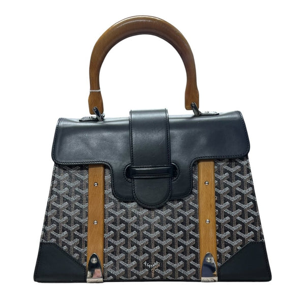 GOYARD Goyardine Canvas Trunk Handbag Black / Tan / Yellow Silver Hardware GO20