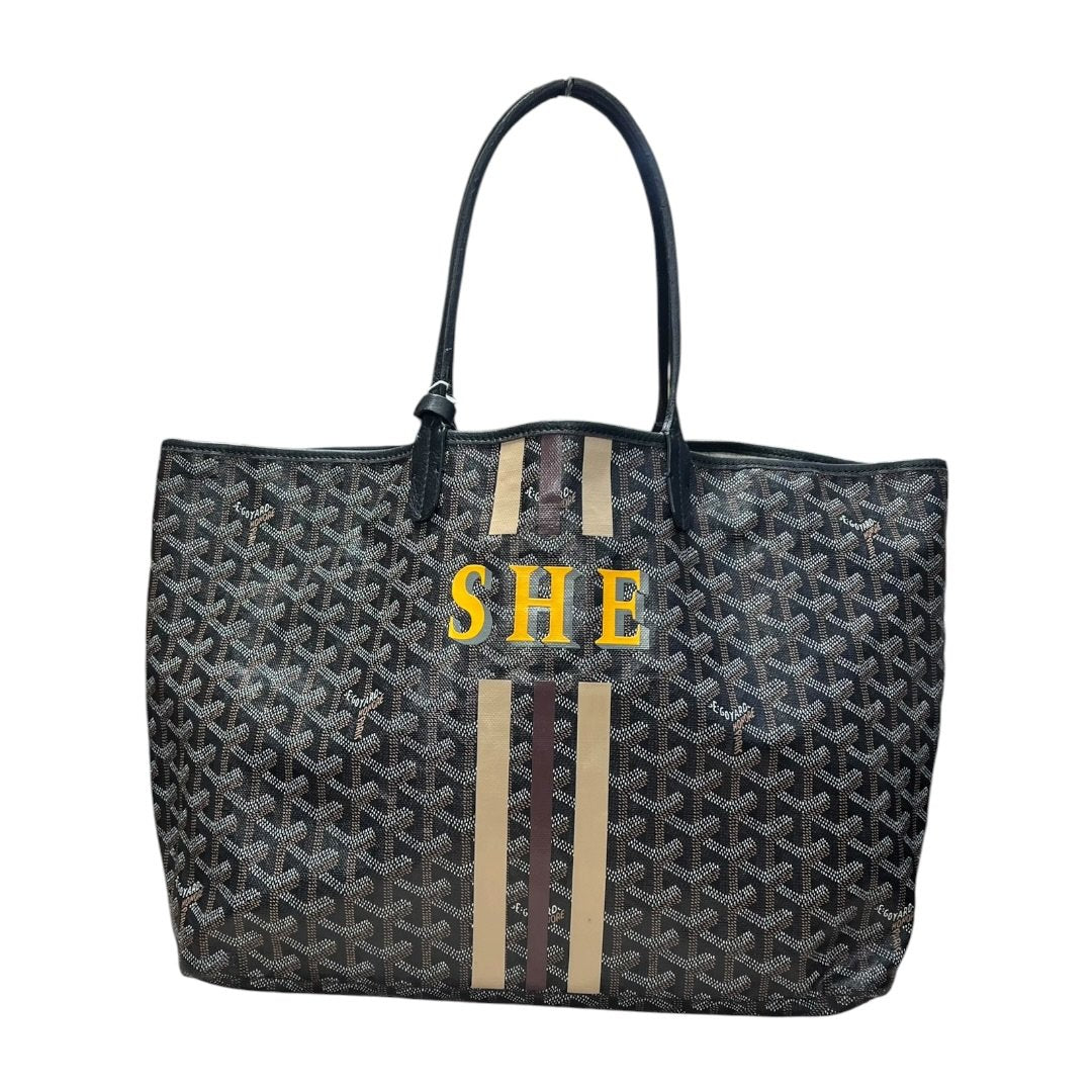 GOYARD Goyardine Canvas Saint Louis GM Tote Bag Black (Multi-color Monogram, Personalized) Silver Hardware G021