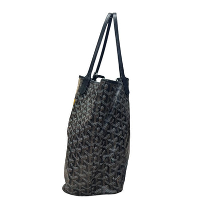GOYARD Goyardine Canvas Saint Louis GM Tote Bag Black (Multi-color Monogram, Personalized) Silver Hardware G021