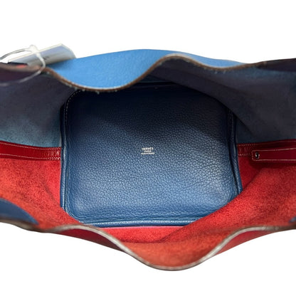 HERMES Clemence Picotin Lock Handbag Red and Blue Silver Hardware HE412