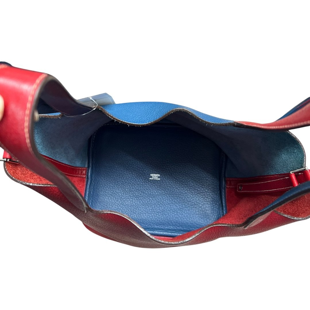 HERMES Clemence Picotin Lock Handbag Red and Blue Silver Hardware HE412